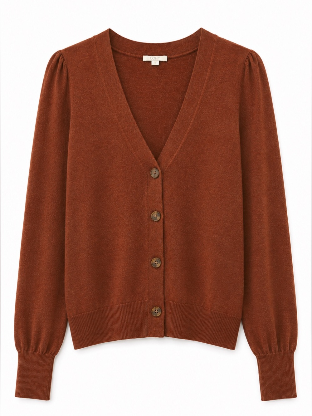 NWT LOFT Cinnamon Rust Brown Metallic Shimmer V Neck Cardigan Sweater S